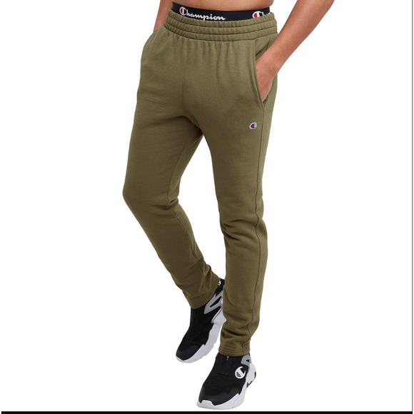 Champion Powerblend Fleece Men's Slim Fit Sweatpants L Olive Green Lounge Pants - Picture 2 of 9